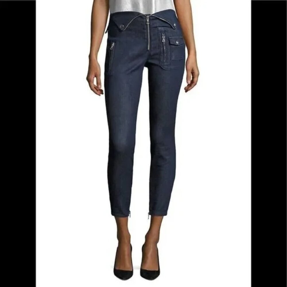 RTA  Diavolina Fold Over Biker Moto Zipper Jeans Dark Wash Denim 24
